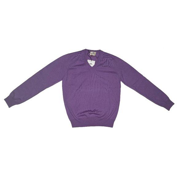 Hermes Long Sleeve 100% Cashmere Mens V-Neck Sweater EU Size M Mauve Color - Picture 3 of 10